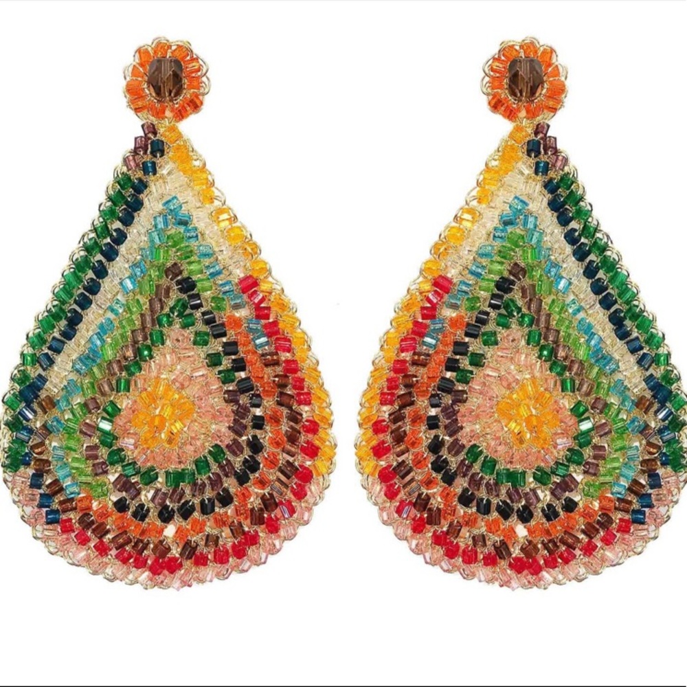 Multicolored Rainbow Crochet Tear Drop Earrings - Picture 2 of 4